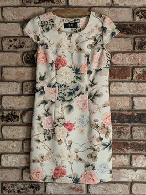 🌸 Qian-zi Chinese Style Qipao Cheongsam Cream Floral Peony Dress L